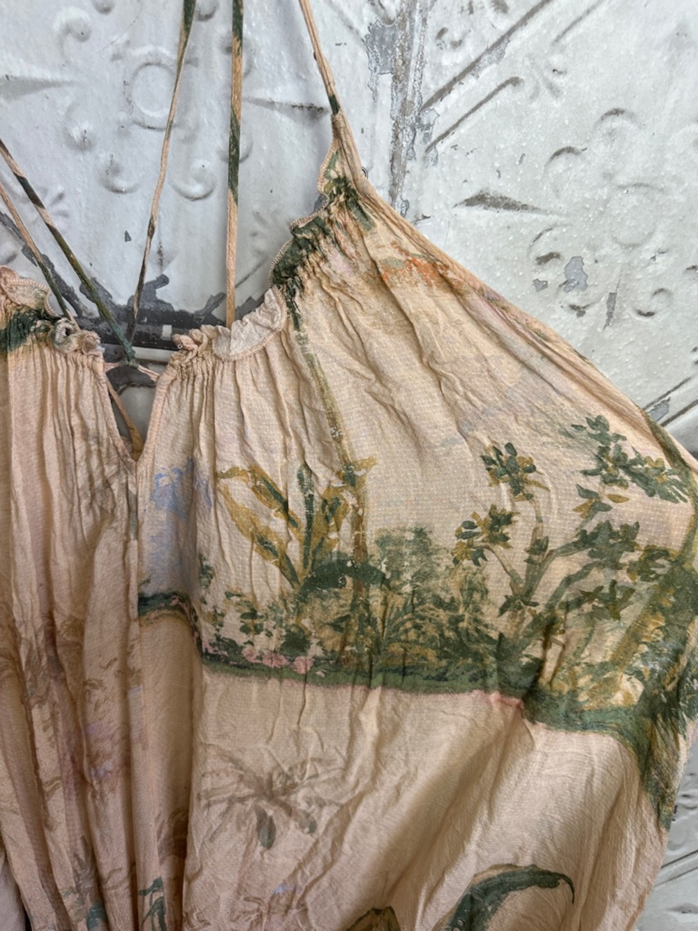 TK for anthropologie Boho watercolor tropical Beige Floral Slip Dress - Picture 3 of 7
